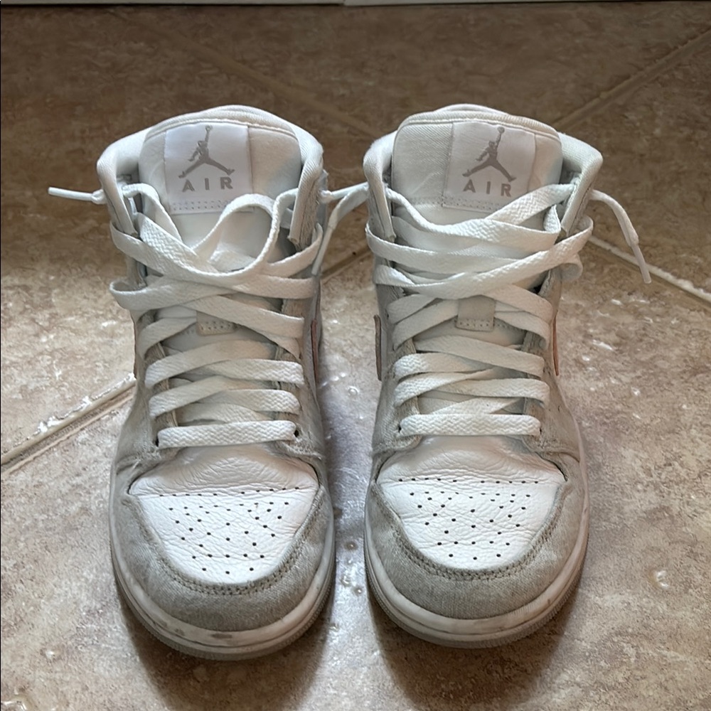 Jordan White and Gray Sneakers with Pink Accents